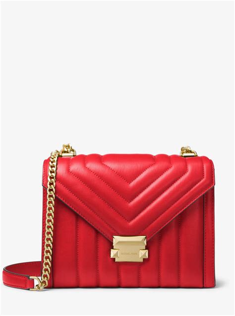 michael michael kors whitney large quilted suede shoulder bag red|Michael Kors Whitney Large Quilted Leather Convertible .